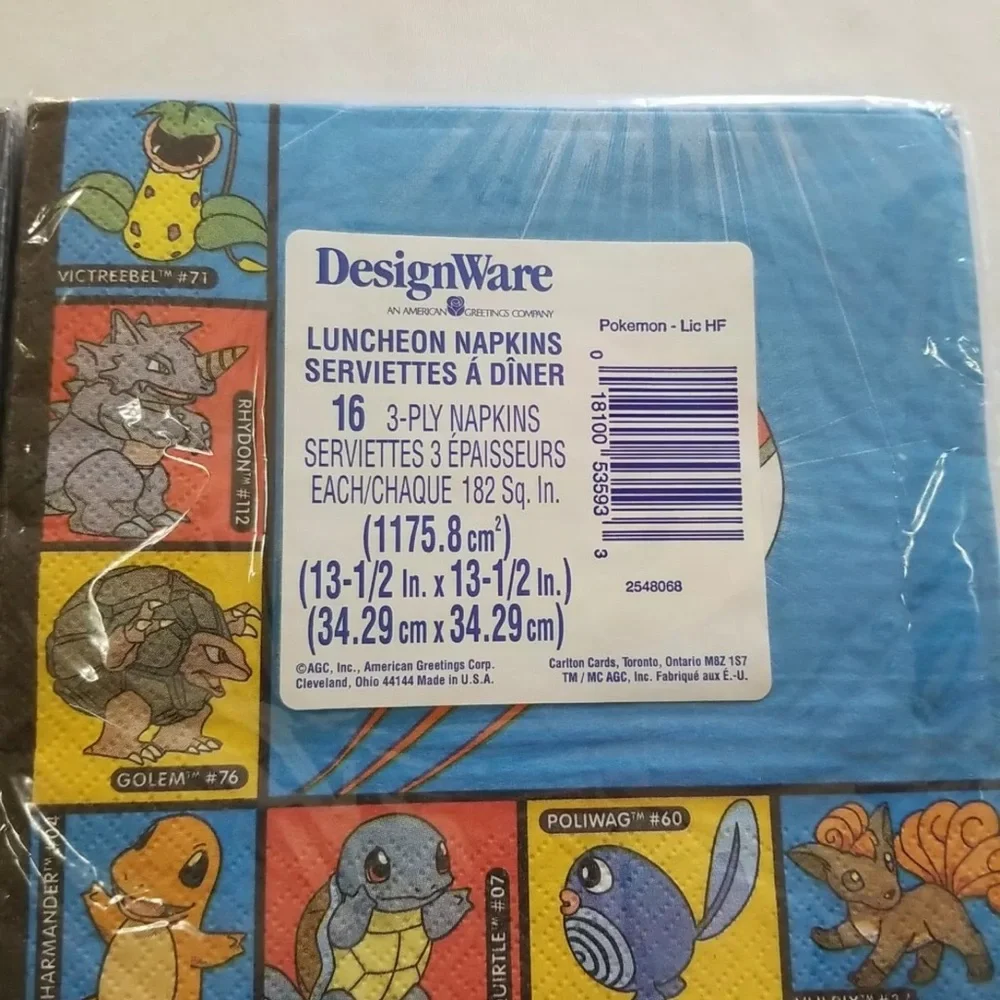 Vintage Pokemon Pikachu Party Napkins DesignWare 16 COUNT. New 3-ply LOT OF 3.